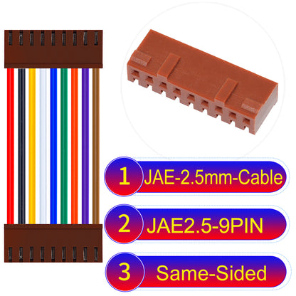 JAE 2.5mm 9Pin  Same-Side-Head 22AWG UL1007 PVC Cable for reliable electrical connections.