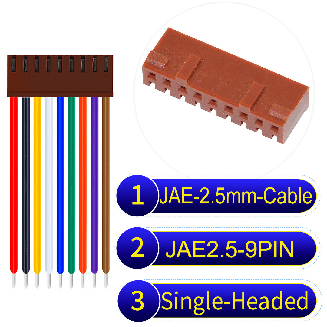 JAE 2.5mm 9Pin Single-Headed 22AWG UL1007 PVC Cable for reliable electrical connections.