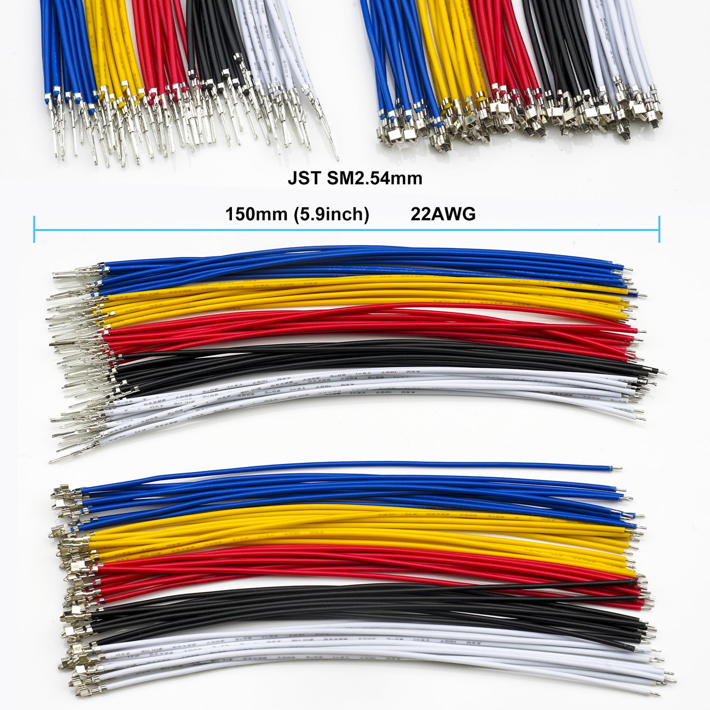 Detailed view of JST-SM 2.54mm female connector with 22AWG pre-crimped cable