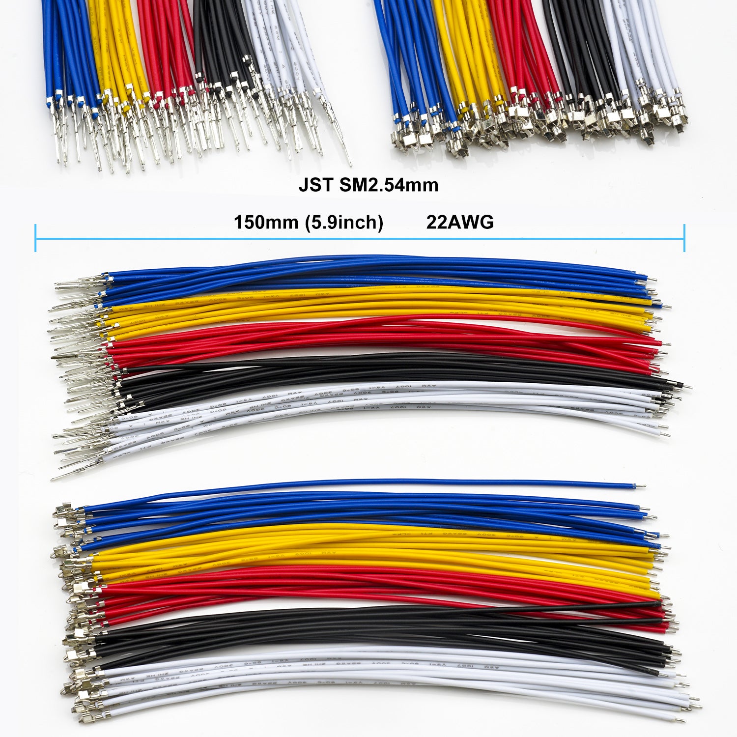 Detailed view of JST-SM 2.54mm female connector with 22AWG pre-crimped cable