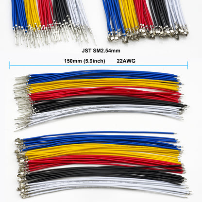 Detailed view of JST-SM 2.54mm female connector with 22AWG pre-crimped cable