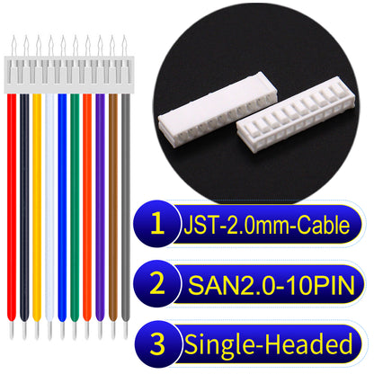 Premium JST SAN2.0 10Pin single-headed cable, 22AWG UL1007 material, 2.0mm pitch, ideal for LED, appliances, and industrial applications.