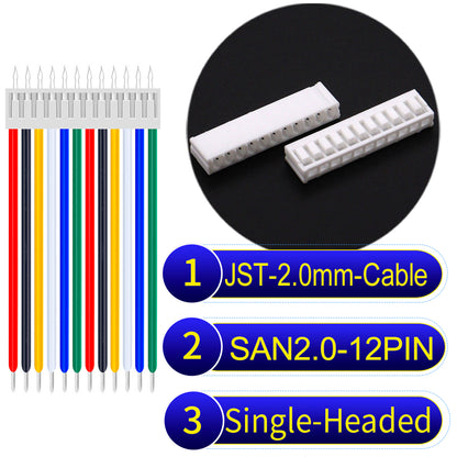 Premium JST SAN2.0 12Pin single-headed cable, 22AWG UL1007 material, 2.0mm pitch, ideal for LED, appliances, and industrial applications.