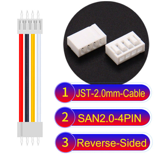 JST SAN2.0 4Pin Reverse-Side-Head cable, UL1007-certified, 2.0mm pitch, ensuring reliable connectivity for electronic and industrial devices.