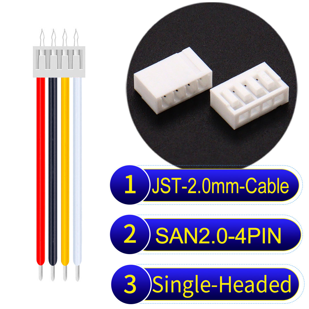Premium JST SAN2.0 4Pin single-headed cable, 22AWG UL1007 material, 2.0mm pitch, ideal for LED, appliances, and industrial applications.