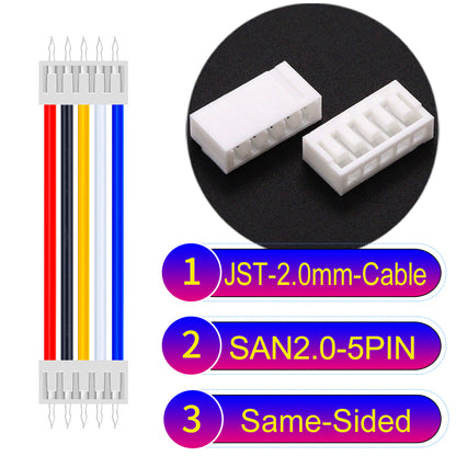 JST SAN2.0 5Pin Same-Side-Head cable, UL1007-certified, 2.0mm pitch, ensuring reliable connectivity for electronic and industrial devices.