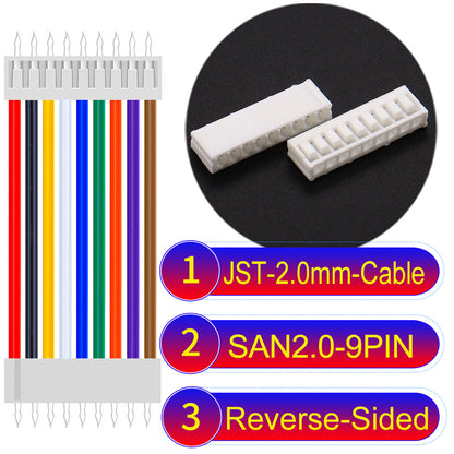 JST SAN2.0 9Pin Reverse-Side-Head cable, UL1007-certified, 2.0mm pitch, ensuring reliable connectivity for electronic and industrial devices.