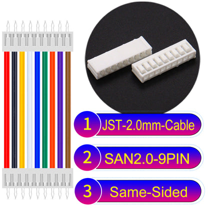 JST SAN2.0 9Pin Same-Side-Head cable, UL1007-certified, 2.0mm pitch, ensuring reliable connectivity for electronic and industrial devices.
