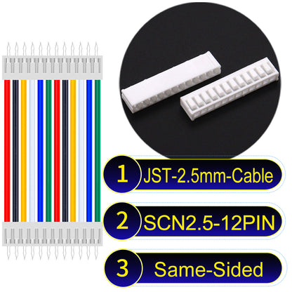 JST SCN2.5 12Pin Same-Side-Head cable, UL1007-certified, 2.5mm pitch, offering reliable signal transmission for electronic and industrial applications.