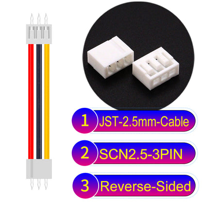 JST SCN2.5 3Pin Reverse-Side-Head cable, UL1007-certified, 2.5mm pitch, offering reliable signal transmission for electronic and industrial applications.