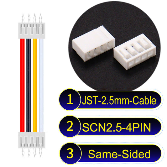 JST SCN2.5 4Pin Same-Side-Head cable, UL1007-certified, 2.5mm pitch, offering reliable signal transmission for electronic and industrial applications.