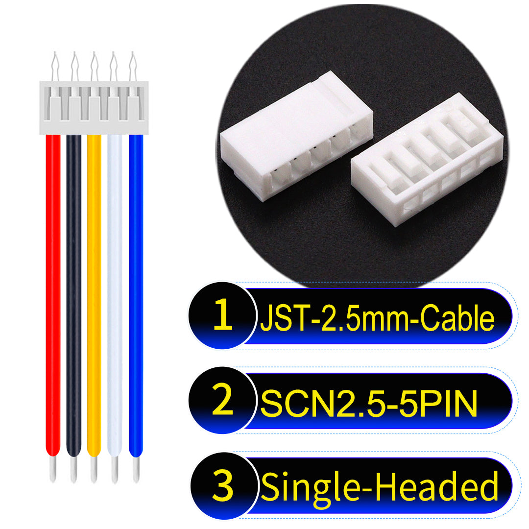 JST SCN2.5 5Pin single-headed cable, UL1007-certified, 2.5mm pitch, offering reliable signal transmission for electronic and industrial applications.