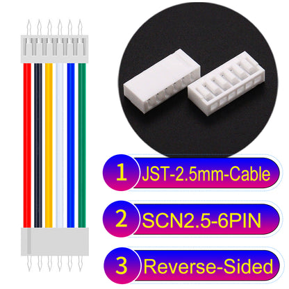 JST SCN2.5 6Pin Reverse-Side-Head cable, UL1007-certified, 2.5mm pitch, offering reliable signal transmission for electronic and industrial applications.