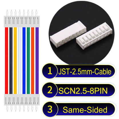 JST SCN2.5 8Pin Same-Side-Head cable, UL1007-certified, 2.5mm pitch, offering reliable signal transmission for electronic and industrial applications.
