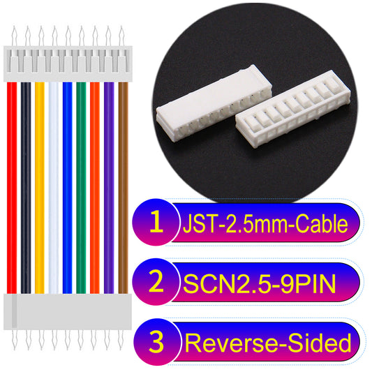 JST SCN2.5 9Pin Reverse-Side-Head cable, UL1007-certified, 2.5mm pitch, offering reliable signal transmission for electronic and industrial applications.