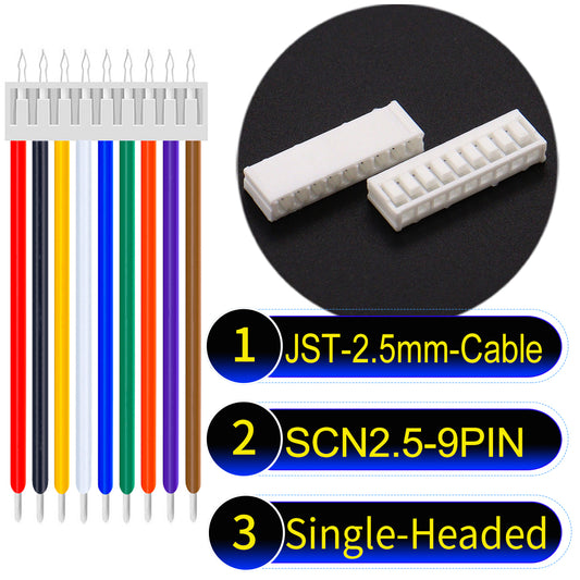 JST SCN2.5 9Pin single-headed cable, UL1007-certified, 2.5mm pitch, offering reliable signal transmission for electronic and industrial applications.