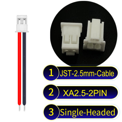 JST XA 2.5mm 2Pin single-headed cable with 22AWG copper wire and UL1007-certified PVC, suitable for home appliances, automotive electronics, etc.