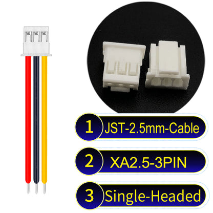 JST XA 2.5mm 3Pin single-headed cable with 22AWG copper wire and UL1007-certified PVC, suitable for home appliances, automotive electronics, etc.