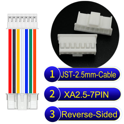 JST XA 2.5mm 7Pin Reverse-Side-Head cable with 22AWG copper wire and UL1007-certified PVC, suitable for home appliances, automotive electronics, etc.