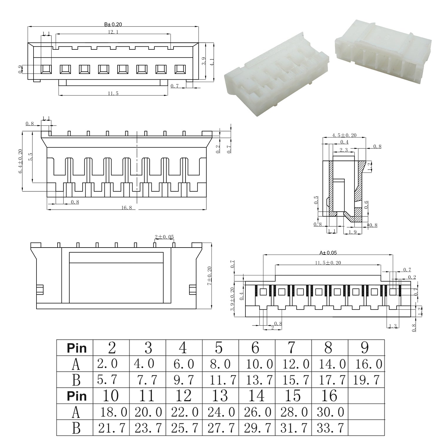 Housing and terminal detail of JST XH and PH connectors with 22AWG pre-crimped wires