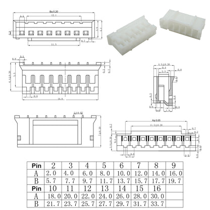 Housing and terminal detail of JST XH and PH connectors with 22AWG pre-crimped wires