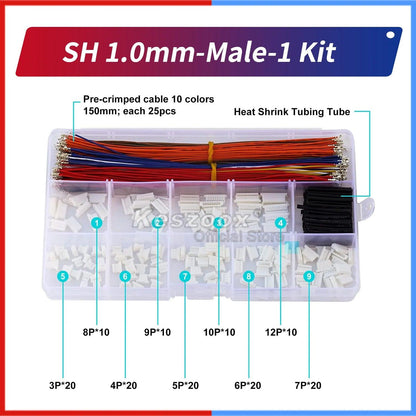 Display of all components included in the JST multi-pitch connector kit