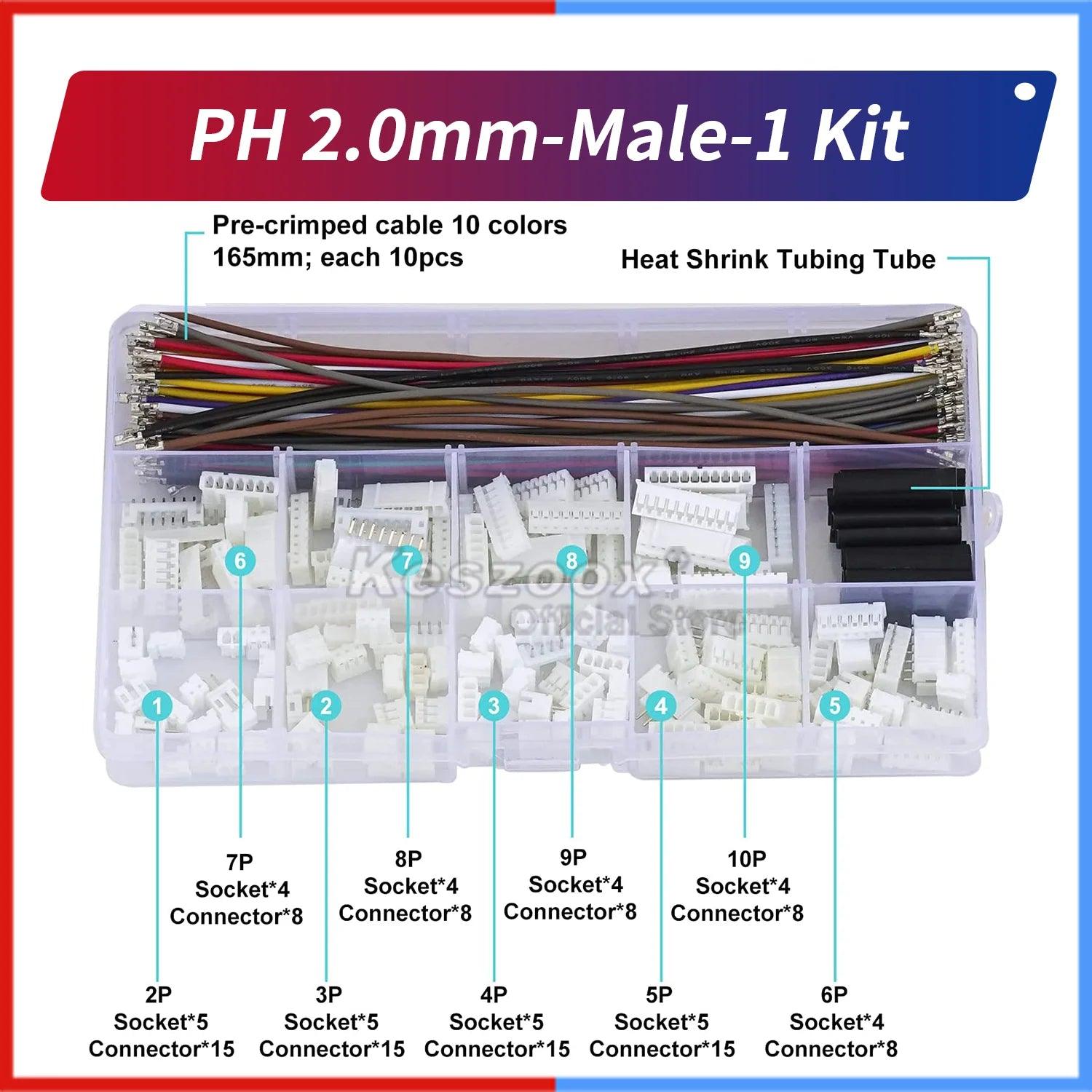 JST multi-pitch connector kit used in DIY electronics, LED projects, sensors, and custom wiring