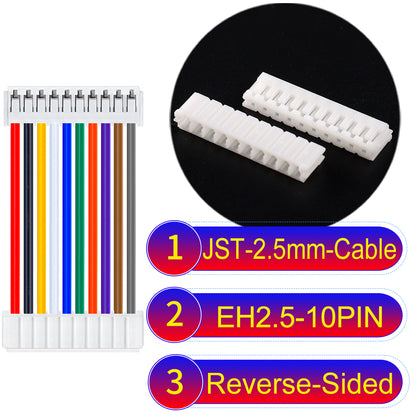 The JST 2.5mm Cable EH2.5 10Pin Reverse-Side-Head UL1007 PVC Cable offers durability and reliability for electrical connections.