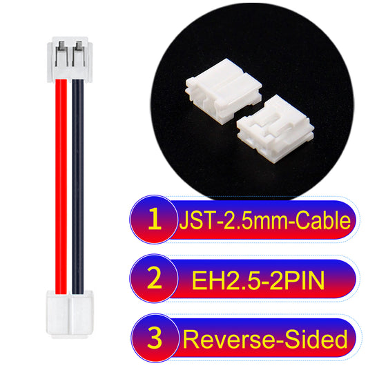 The JST 2.5mm Cable EH2.5 2Pin Reverse-Side-Head UL1007 PVC Cable offers durability and reliability for electrical connections.