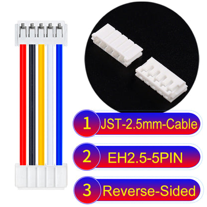 The JST 2.5mm Cable EH2.5 5Pin Reverse-Side-Head UL1007 PVC Cable offers durability and reliability for electrical connections.