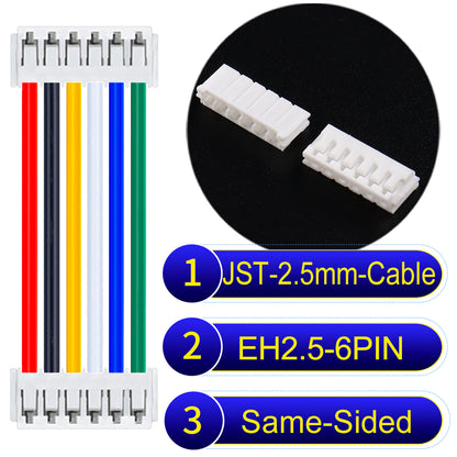 JST 2.5mm Cable EH2.5 6-Pin  Same-Side-Head UL1007 PVC Cable with 22AWG wire gauge.