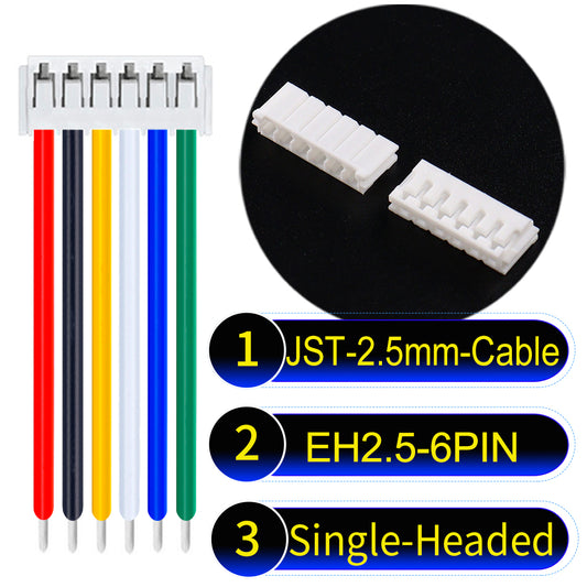 The JST 2.5mm Cable EH2.5 6-Pin Single-Headed UL1007 PVC Cable offers durability and reliability for electrical connections.