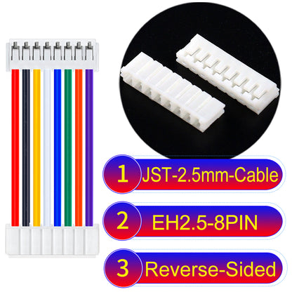 The JST 2.5mm Cable EH2.5 8Pin Reverse-Side-Head UL1007 PVC Cable offers durability and reliability for electrical connections.