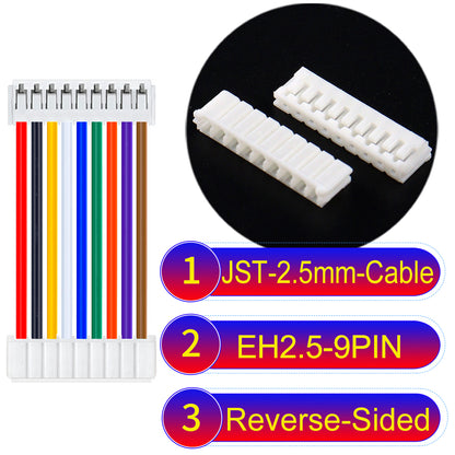 The JST 2.5mm Cable EH2.5 9Pin Reverse-Side-Head UL1007 PVC Cable offers durability and reliability for electrical connections.