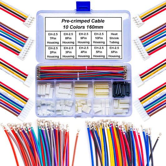 Complete JST EH 2.5 connector kit with premium 22AWG pre-crimped cables