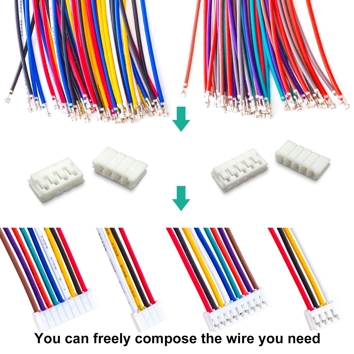JST EH 2.5 connector kit with 22AWG pre-crimped wires used in electronic DIY and wiring projects