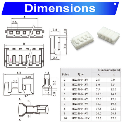 Detailed view of JST EH 2.5 connector pins and crimp terminals