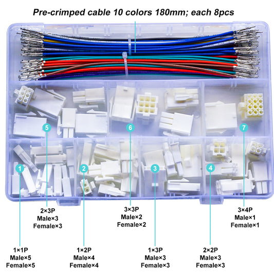 Close-up of JST FL 4.14mm male connector with 20AWG cable for electronics wiring projects