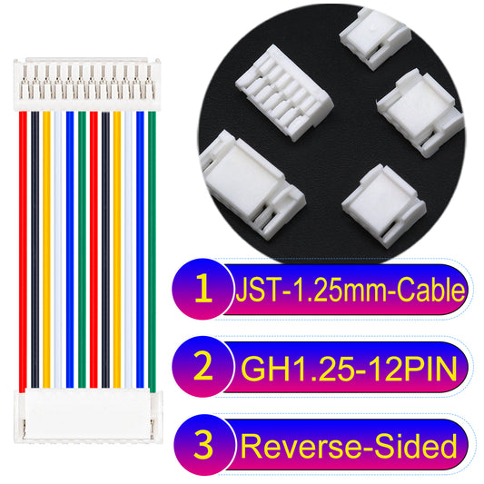 JST GH1.25mm 12Pin Reverse-Side-Head 28AWG UL1571 PVC Cable for reliable electrical connections.