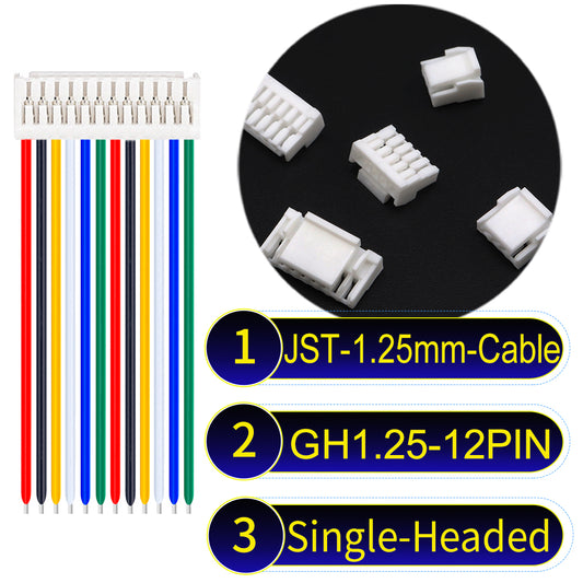 JST GH1.25mm 12Pin Single-Headed 28AWG UL1571 PVC Cable for reliable electrical connections.
