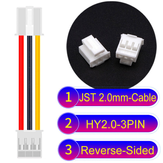 JST HY2.0mm 3Pin Reverse-Side-Head 22AWG UL1007 PVC Cable for reliable electrical connections.
