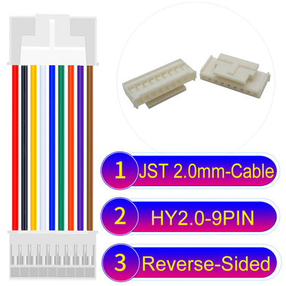 JST HY2.0mm 9Pin Reverse-Side-Head 22AWG UL1007 PVC Cable for reliable electrical connections.