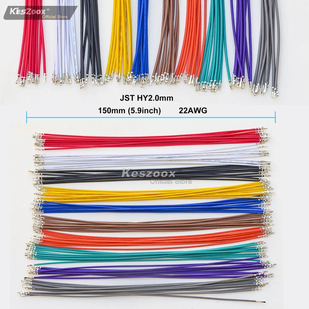 Close-up of JST HY 2.0mm female connector with 22AWG pre-crimped PVC wire