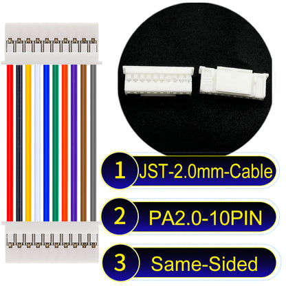 High-quality JST PA2.0 10Pin Same-Side-Head cable with 22AWG PVC, compatible with various devices.