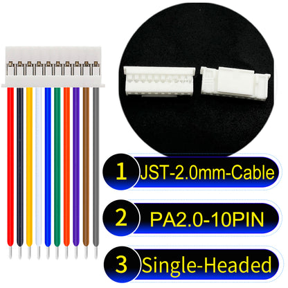 JST PA2.0 10Pin Single-Headed cable, 22AWG UL1007 PVC material, perfect for LED lighting, appliances, and industrial devices.