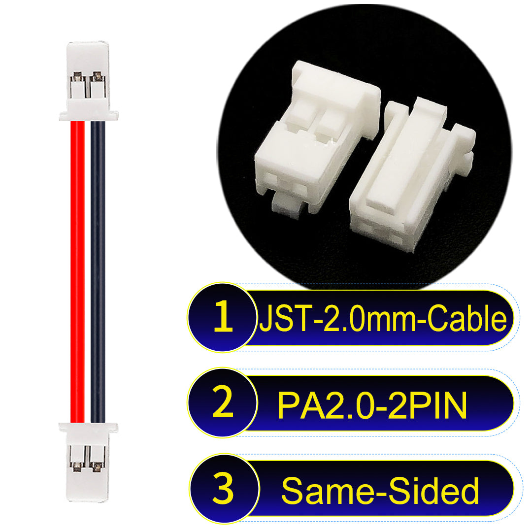 High-quality JST PA2.0 2Pin Same-Side-Head cable with 22AWG PVC, compatible with various devices.