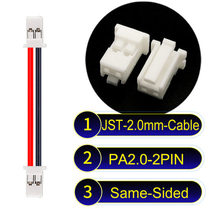 High-quality JST PA2.0 2Pin Same-Side-Head cable with 22AWG PVC, compatible with various devices.