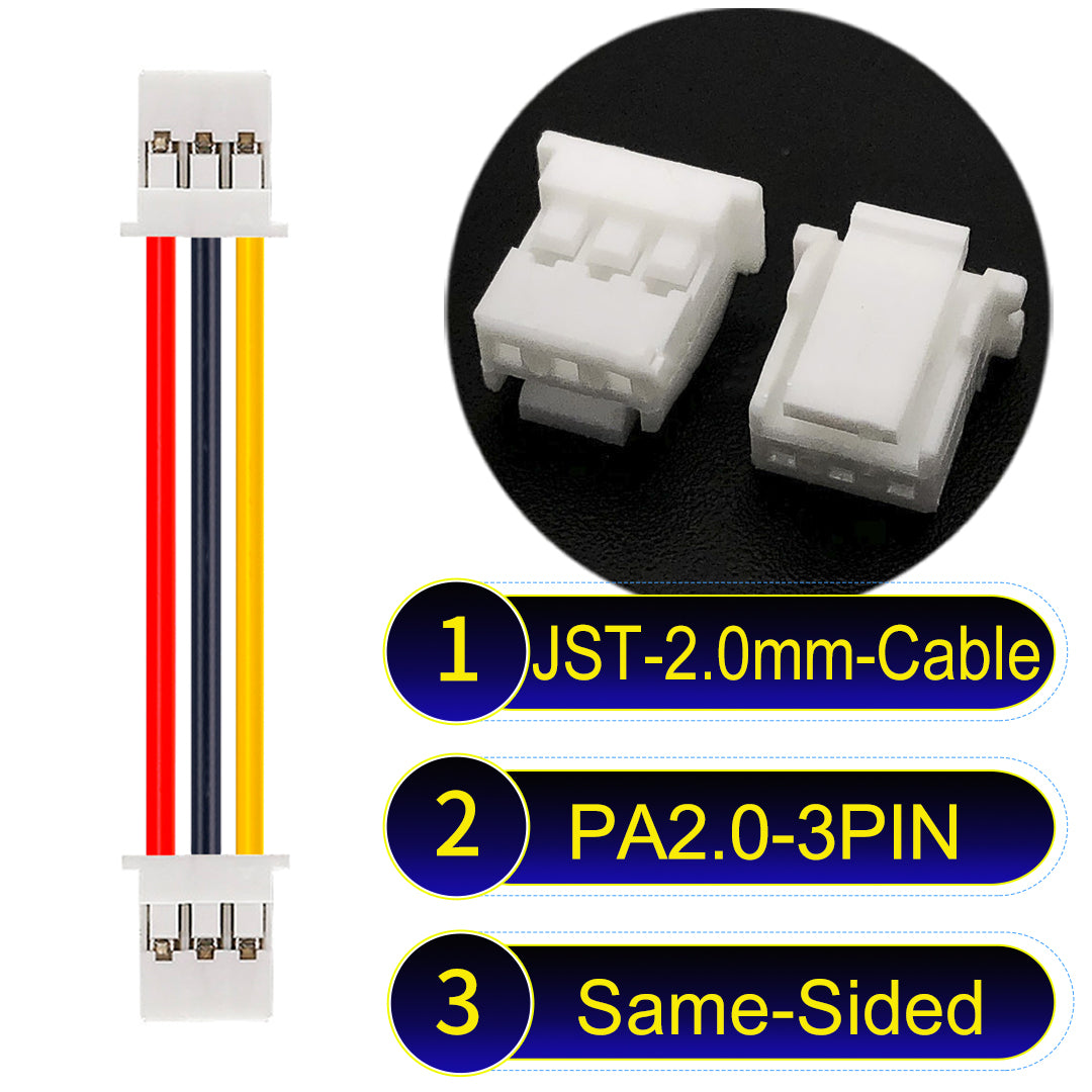 High-quality JST PA2.0 3Pin Same-Side-Head cable with 22AWG PVC, compatible with various devices.