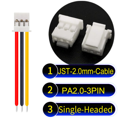 JST PA2.0 3Pin Single-Headed cable, 22AWG UL1007 PVC material, perfect for LED lighting, appliances, and industrial devices.