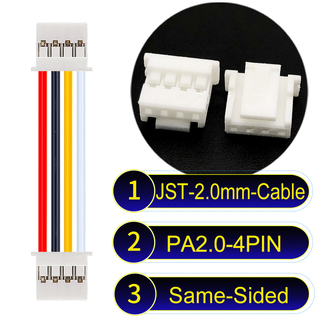 High-quality JST PA2.0 4Pin Same-Side-Head cable with 22AWG PVC, compatible with various devices.